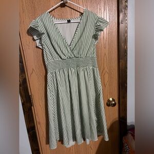 SHEIN Green and White Striped Midi Dress